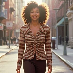 Mustard Seed Diamond Pattern Blouse in Red and Cream Retro/Vintage 70’s era